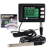 Teckoplus Kit 2 En 1 Medidor De Ph Y Temperatura Monitor Probador De Agua Ph 0-14 Rango De Medición Con Calibración Automática Para Hidroponía, Acuarios, Agua Potable (pH & Temp. Surveiller)