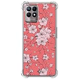 Movilshop Funda Antigolpes [ Realme 8i ] Dibujo Botánico [ Flores Sakura con Patron japones ] Esquina Reforzada Silicona 1.5mm de Grosor Flexible Transparente Bumper Gel TPU
