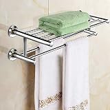 AlfaView Estante de Toallas, Barra de Toalla Doble Plegable de Acero Inoxidable de Pared, Estantería de Almacenamiento para Baño con Barras y Ganchos