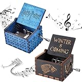 ysister 2 Piezas Caja De MúSica De Madera Manivela Juego de Tronos Caja de música de Madera Caja De MúSica De Harry Potter Musicales Cumpleaños Familiares, Amantes, Niños 6.4X5.2X4.2cm(Azul/Negro)