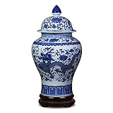 ufengke Jingdezhen Jarrón de Porcelana Azul y Blanco,Florero de dragón,Estilo de China Ming,15'(38cm) Altura