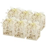 LEMESO 50 Cajas Regalo para Bautizo, Comunión, Cajitas de Carton Amarillas para Bombones Chuches Confetis, Flor Hueco Cajitas para Regalos de Boda Detalles Recuerdos para Invitados