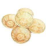 Juego bambú cestitas, cesta redonda trenzada decoración, aprox. 15 x 5 cm, a elegir 5 o 10 unidades, madera, beige, 5 er Set
