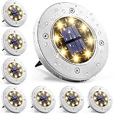 Luces Solares Jardín LED, Luces Solares LED Exterior Jardin, 8 LED Impermeable IP65 Luces Solar de Tierra Luz para Calzada, Césped, Escalón, Valla de Escalera, Pasillo (Blanco Cálido, 8 Piezas)