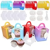 JJoexyfit 20 cajas individuales para cupcakes con asa, para galletas, postres, pasteles, dulces, regalos de boda (multicolor)