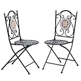 Outsunny Set de 2 Sillas Plegables de Jardín Bistro Silla Asiento Mosaico para Terraza Balcón Acero Carga 120kg