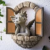 1 Pieza Creativa Figura de Dragón Bebé Abre la Ventana, Escultura del Dragón del Jardín, Estatua del Dragón del Jardín de la Decoración de la Pared de Tamaño Pequeño, Dormitorio/Al Aire Libre