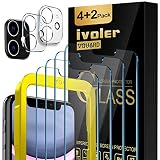 iVoler [4 Unidades] Protector de Pantalla para iPhone XR y iPhone 11 con Ayuda de posicionamiento, [2 Pack] Protector de lente de cámara para iPhone 11, Cristal Vidrio Templado [Doble protección]
