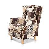 SUEÑOS ZZZ Sillon Relax, Sillon orejero para Lactancia Irene. Tapiceria Patchwork Marron. Butaca para Dormitorio, Salon o habitacion de Bebe | Sillon Lactancia