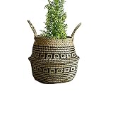 Szetosy - Cesta de junco marino natural tejida a mano, con asa, para almacenar juguetes, ropa sucia o como maceta, Estilo#5, 22CMx20CM