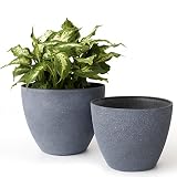 LA JOLIE MUSE Maceta, jardineras Exterior, Maceta Interior, macetas con Agujeros de Drenaje, Gris Oscuro (19 +22cm)