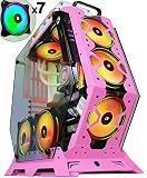 KEDIERS Caja PC Gamer RGB Torre Mediana ATX Gaming Tower Case - USB3.0 - Control Remoto - 2 Vidrio Templado - Sistema de enfriamiento - Flujo de Aire - Gestión de Cables (Rosa)