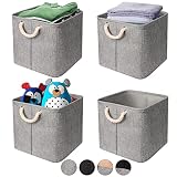 RIWNNI Juego de 4 Cajas de Almacenaje,Cesta Almacenamiento de Tela Cestas Almacenamiento Plegables con Asas Cubos de Almacenamiento para Juguetes, Libros, Armario, Dormitorio, Hogar-30CM