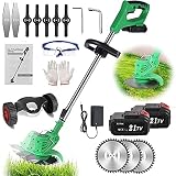 TIANMIAOTIAN 6'desbrozadora Electrica 90-160cm Extensible 4ah Cortabordes Hierba Cuchilla Electrico con 10 Palas Corta Cespedes Bateria Segadora De Hierba De Jardin,Rojo