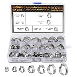 HSEAMALL 85PCS 7-21mm abrazaderas de manguera de oreja única abrazaderas de tubería de acero inoxidable surtido de kit