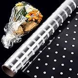 Rollo Celofán Transparente de Lunares Blancos, XCOZU de 6 m * 40 cm Papel de Regalo Transparente para Floristería, Papel de Envolver Transparente para Cestas Bodas Cumpleaños Fiestas Frutas Flores