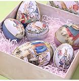 WZCLMSE 2 huevos de Pascua de hojalata, huevos de Pascua de hojalata con diseño de conejo, se utilizan para decoraciones de Pascua y cajas de regalo de Navidad para niños.