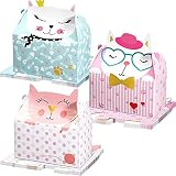 Zonon 24 Cajas de Regalos de Fiesta de Gato Cajas para Galletas Dulces de Papel Bolsa de Regalo de Papel de Caramelo Cajitas de Carton para Chuches Cajas para Bombones para Suministros Cumpleaños