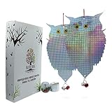 Natureland - Pack de 4 piezas - Buho Espantapajaros y Cinta Reflectante - Ahuyentador para Palomas y Pajaros - Espanta Nido Pajaro - Ahuyentador de Pajaros para Huerto en Casa o Huerto Interior