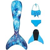 DNFUN niñas Colas de Sirena con monoaleta para Nadar Incluyen Trajes de Sirena baño de Bikini,Blue,JCKA15,140