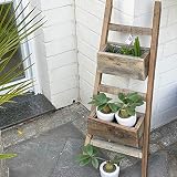 Mojawo - Escalera para macetas, soporte para plantas, estantería para flores, diseño antiguo, 80 cm, escalera de madera, 2 macetas