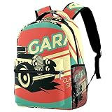 Mochila de viaje para hombres universitarios resistente al agua portátil escuela Bookbag retro coche garaje vector, Color01,