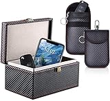 MOCOLI Caja Faraday Funda de Bloqueo de señal antirrobo+ 2 Bolsa Faraday para Llave Coche, Bloqueo de Señal Radio Protectora de Coche -100% Protección Bolsas RFID