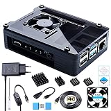 Bruphny Caja para Raspberry Pi 4, Caja con Ventilador, 5.1V 3A USB-C Cargador, 4 x Disipador, 1.8M Micro-HDMI Cable, USB Lector de Tarjetas, HDMI-Micro HDMI Adaptador para Raspberry Pi 4 Modelo B