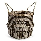 DOKOT Cesta Mimbre Decoracion Naturales Cesta para Plantas Almacenaje Macetas Seagrass (27 x 24cm, Raya Negra)