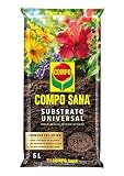 Compo Sana Substrato Universal de calidad para macetas con 12 semanas de abono para plantas de interior, terraza y jardín, Substrato de cultivo, 5 L, 37 x 23 x 5.5 cm, 8.41106E+12