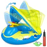 Gifort Flotador Bebé Piscina, Barco Niños Flotador Hinchable con Toldo Ajustable y Volante, Anillo de Natación Playa Baby Float para Bebé de 12 a 48 Meses, 70cm x 60cm