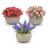 Magilot Plantas Artificiales Decorativas - Decoracion Hogar Habitacion Salon Baño Cocina Escritorio - Pack 3 Plantas Pequeñas con Flores Artificiales