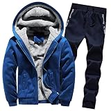 Zytyeu Conjunto 2 Piezas Hombre Ajuste Regular Cálido Más Forro Polar Chaqueta Capucha Hombre Outdoor Montañismo Camping Deporte Conjunto Hombre Cómodo Suave Casual Conjunto Hombre L-Dark Blue L