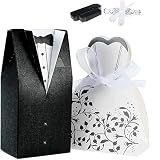 100 Piezas Cajas de Boda para Caramelos, Cajas de Dulces para Bodas, Caja de Dulces de Boda de Cartón Blanco, Regalo Cajas Papel con Cintas para Compromiso, Boda, Día de San Valentín