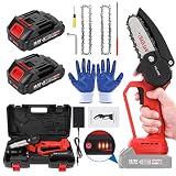 Mini Motosierra Bateria, Tolare Motosierra Eléctrica, Motosierras De Bateria Portátil Con Asa Protectora, Sierra Electrica Para Poda De Árboles Corte De Madera, 2 Piezas 2500mAh Batería Incluidos
