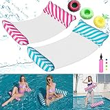 2PCS Hamaca Inflable,Hamaca de Agua 4 en 1 Piscina Tumbona Hamaca Inflable de Agua Flotante colchoneta Piscina con Soporte Hinchable para Bebidas+Bomba de Aire