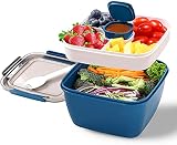 Fiambreras bento para Niños / Adultos, Caja de almuerzo Con Tres Compartimentos y Cubiertos | Hermética | Libre de BPA | Apto Microondas y Lavavajillas | 1400ml (azul)