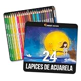 24 Lápices de Colores Acuarelables, Numerados con Pincel en Caja Metálica Set de Ecolápices Acuarelables de Colores - Únicos y Diferentes - Coloreado para Adultos y Artistas
