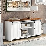 AMZOLNE Mueble TV Retro Industrial aparador despensa Mesa Auxiliar con 2 Puertas correderas baldas Regulables salón Dormitorio Cocina Muebles Blanco