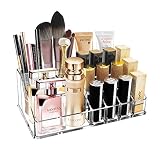 Ubitree Organizador Maquillaje, Acrílico Caja Almacenamiento Cosméticos con 16 Secciones para Lápiz Labial, Pincel Maquillaje, Delineador Ojos, Geles Uñas, Perfume, Máscara (Transparente)