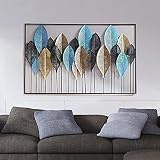 Decoracion Pared Metal Hojas, DecoracióN De Pared Extravagante Con Ramas De áRbol Con Hojas De Metal, DecoracióN De Pared Moderna Panel Mural Leaves Multicolor Rectangular/Forma Redon(Size:123 x 79CM)