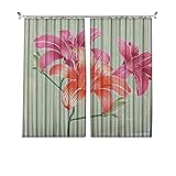 Cortinas plisadas con textura vintage, flores de lirios en grunge fondo, plantas de jardinería, crecimiento botánica, apto para puertas correderas de vidrio, ventanas de cocina, ancho 200 x largo 200