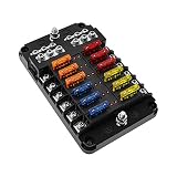 KAOLALI Caja de Fusibles 12 Vías, Porta Fusibles con Cuchilla Negativa, Caja Fusibles con Lámpara de Alerta LED para Barcos Furgoneta Autocaravana Caravana Coches
