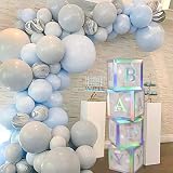 Cajas para Baby Shower Decoraciones para fiestas - 4 piezas Arcoíris plateado Globos transparentes Decoración Caja para bebés Bloques para bebés Decoraciones para Baby Shower Fiesta de cumpleaños