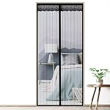 LinStyle Mosquitera Puerta Magnetica, Cortina Mosquitera Puerta Exterior, Mosquitera Puerta Corredera Cierre Magnético Automático para Puertas de Salón Balcón Corredor- Negro (90 x 210 cm)