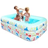 KIKILIVE Piscina Hinchable, Rectangular Piscina Hinchable Infantil 180 x 135 x 60cm, Piscinas Inflables Grandes para JardíN de Adultos, Fiesta de Agua de Verano, Exterior y Familiar