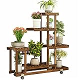 unho Estanteria para Macetas con Ruedas, Soporte para Plantas de Madera con 6 Niveles Estante Decorativo para Macetas para Interior Exterior Oficina Jardín Patio Balcón Salón 95 × 25 × 102cm