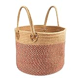 Cesta Ropa Redonda de Algodón y Lino de 36x28 cm, TIMESETL Cesta de Ropa Sucia con Asa Cesta de Almacenamiento Plegable de Cuerda Tejida para Clasificar, Juguetes y Artículos Varios