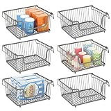 mDesign Cestos organizadores metálicos con asas – Organizador de cocina grande con atractivo diseño – Cesta metálica ideal para armarios de cocina, despensa o baño – Juego de 6 – gris oscuro