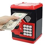 HUSAN Hucha electrónica para niños con código electrónico de cerditos, Mini cajero electrónico para Monedas ATM, Caja de Monedas, Juguete Divertido Regalo (Rojo)